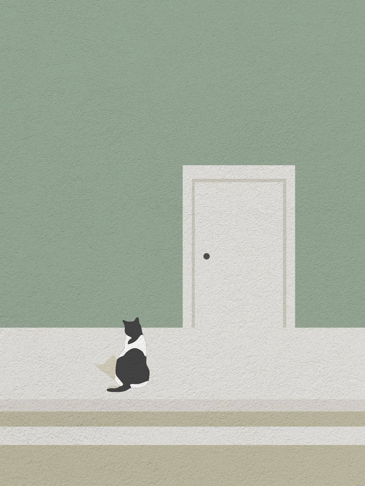 Minimal art Cat In Front Of The Door