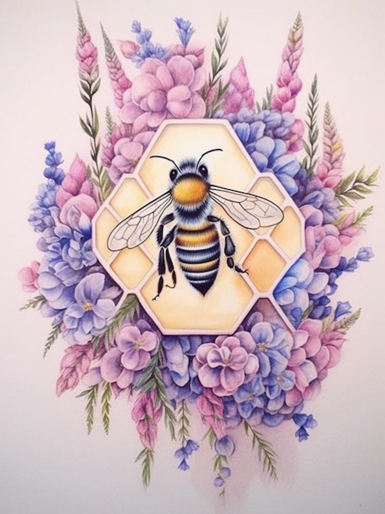 Beehive With Stock Watercolour Illustration 1