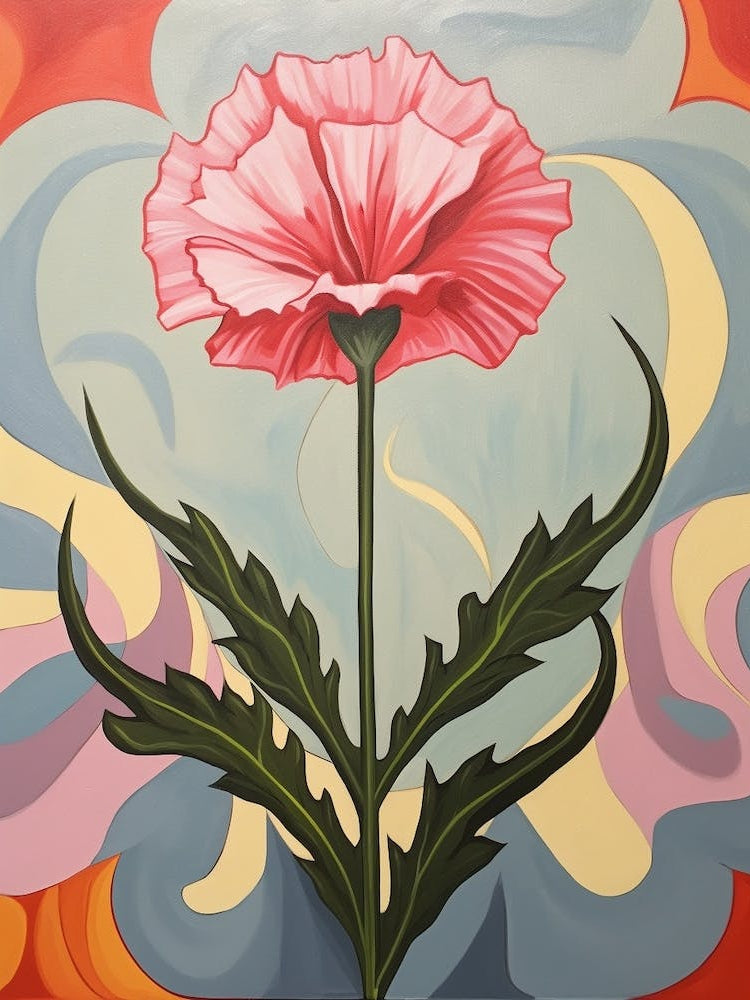 Carnation Dianthus 7 Hilma Af Klint Inspired Pastel Flower Painting