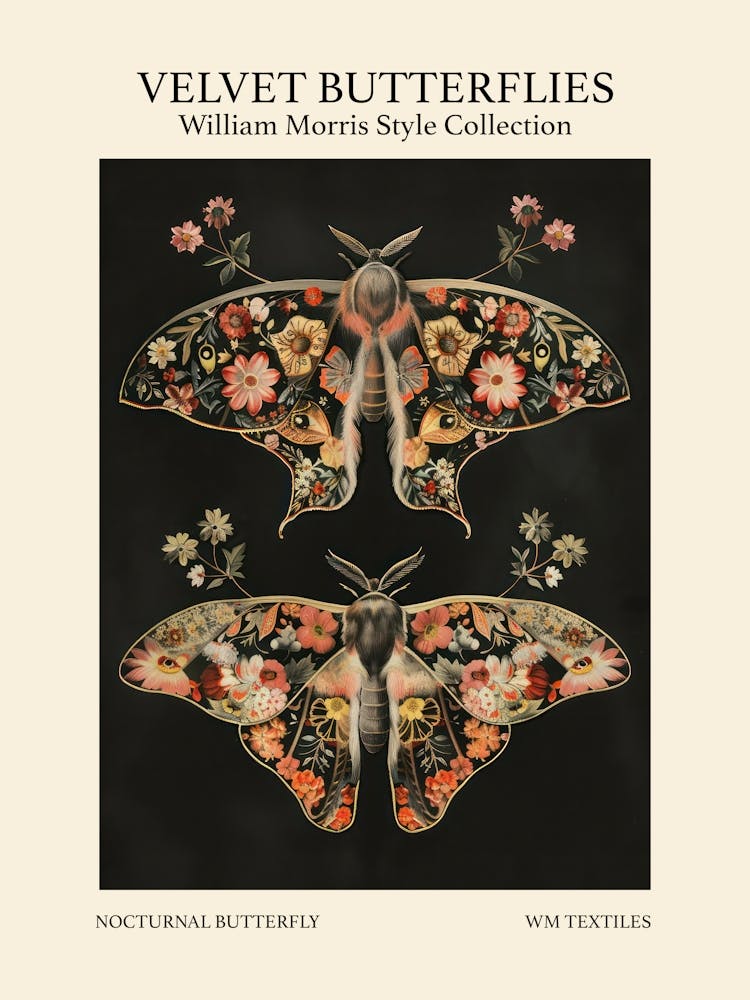 Velvet Butterflies Collection Nocturnal Butterfly William Morris Style
