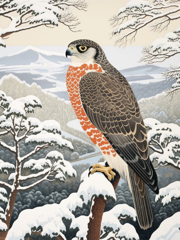 Peinture d'Oiseau d'Hiver Faucon 5