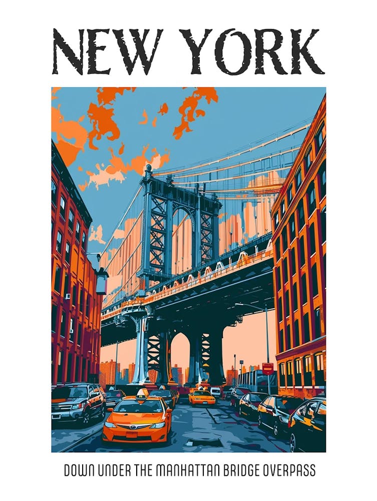 Dumbo Down Under The Manhattan Bridge Overpass Colourful Silkscreen Illustration 3 Poster