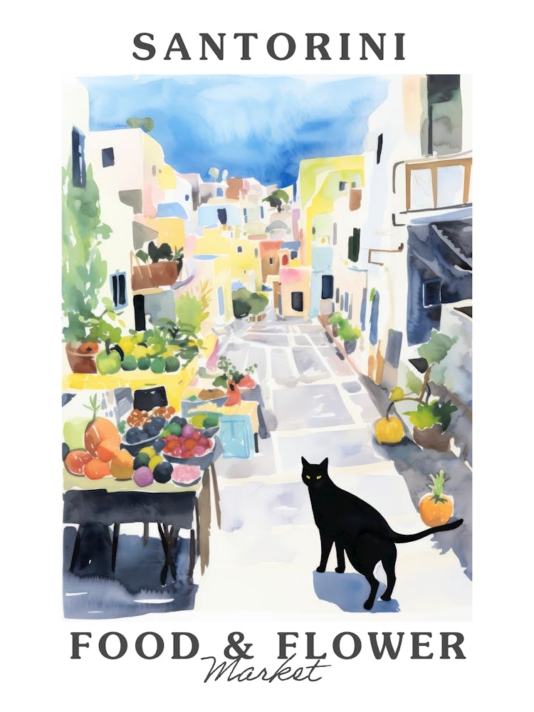 Food Market With Cats In Santorini 3 Poster