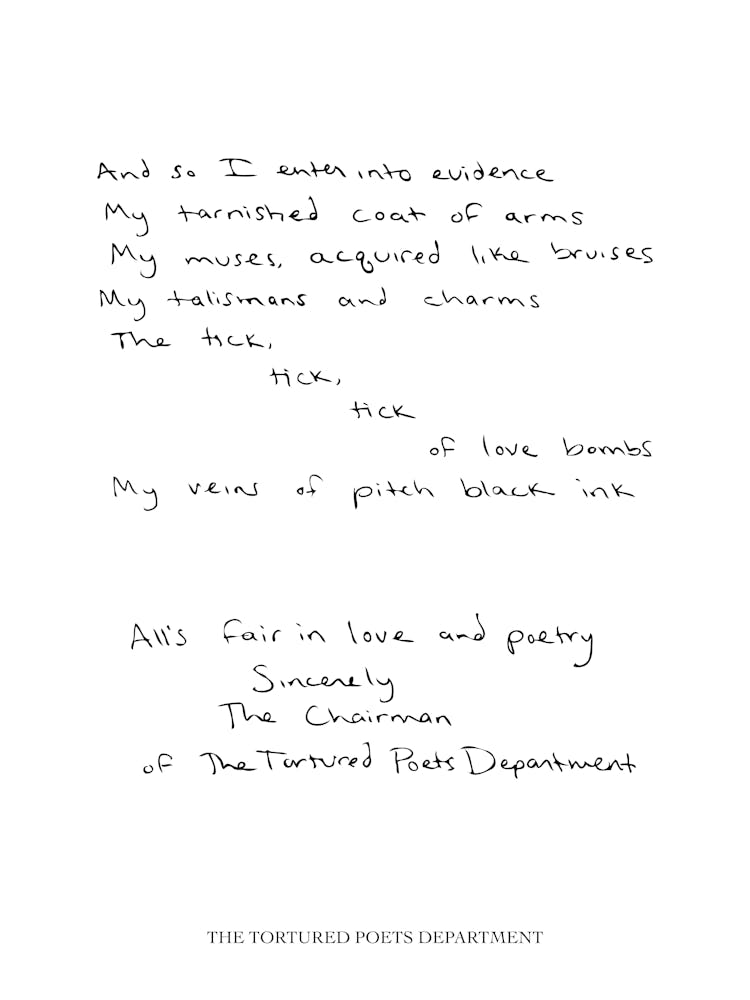 Taylor Swift Poem The Torutured Poets Apartment Handwriting Fan Art