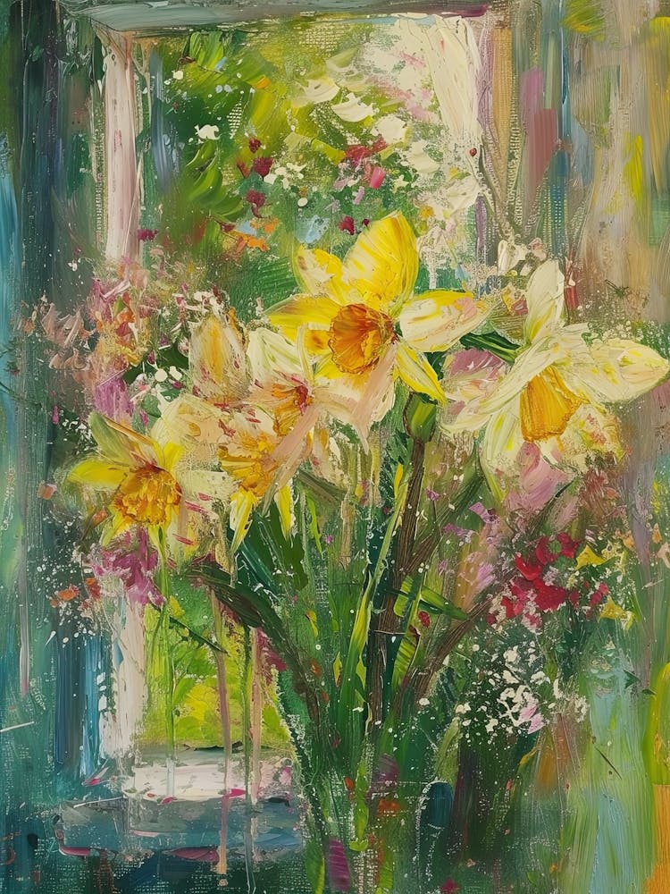 Daffodil Flowers On A Cottage Window 4