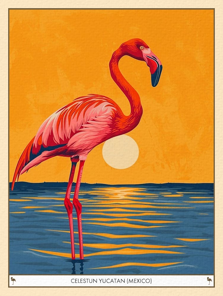 Grand Flamant Rose Celestun Yucatan Mexico Illustration Tropicale 11 Affiche