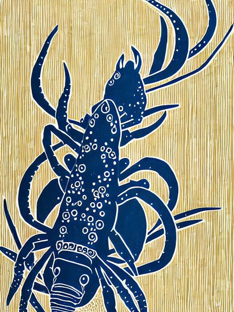 Blue Lobster Linocut