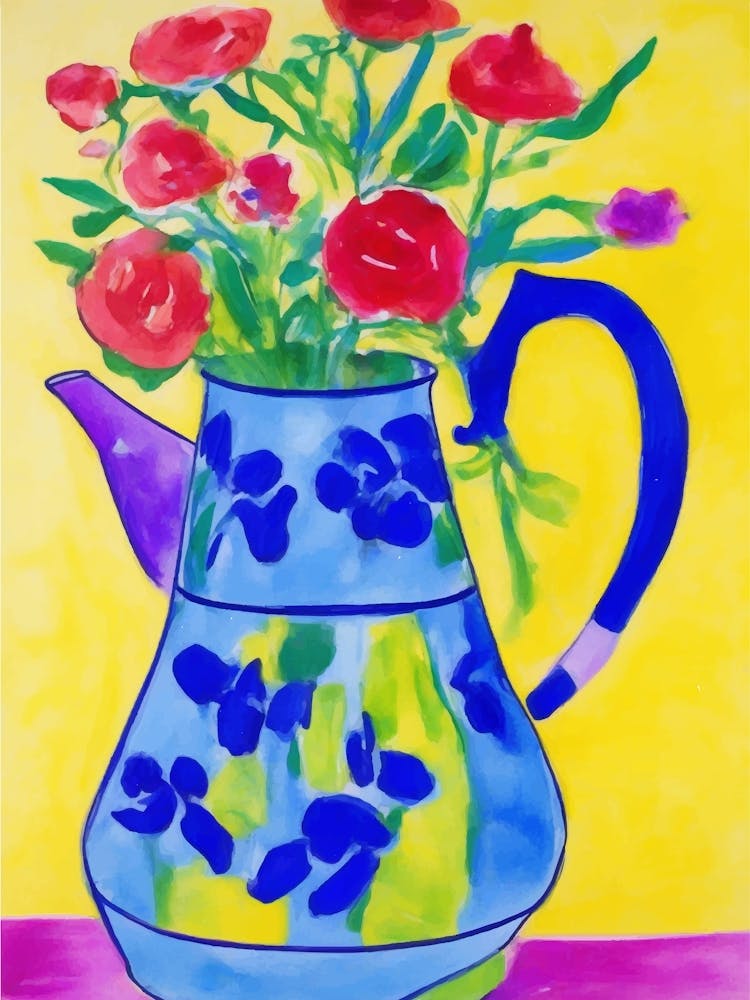 Colorful Flowers In A Teapot