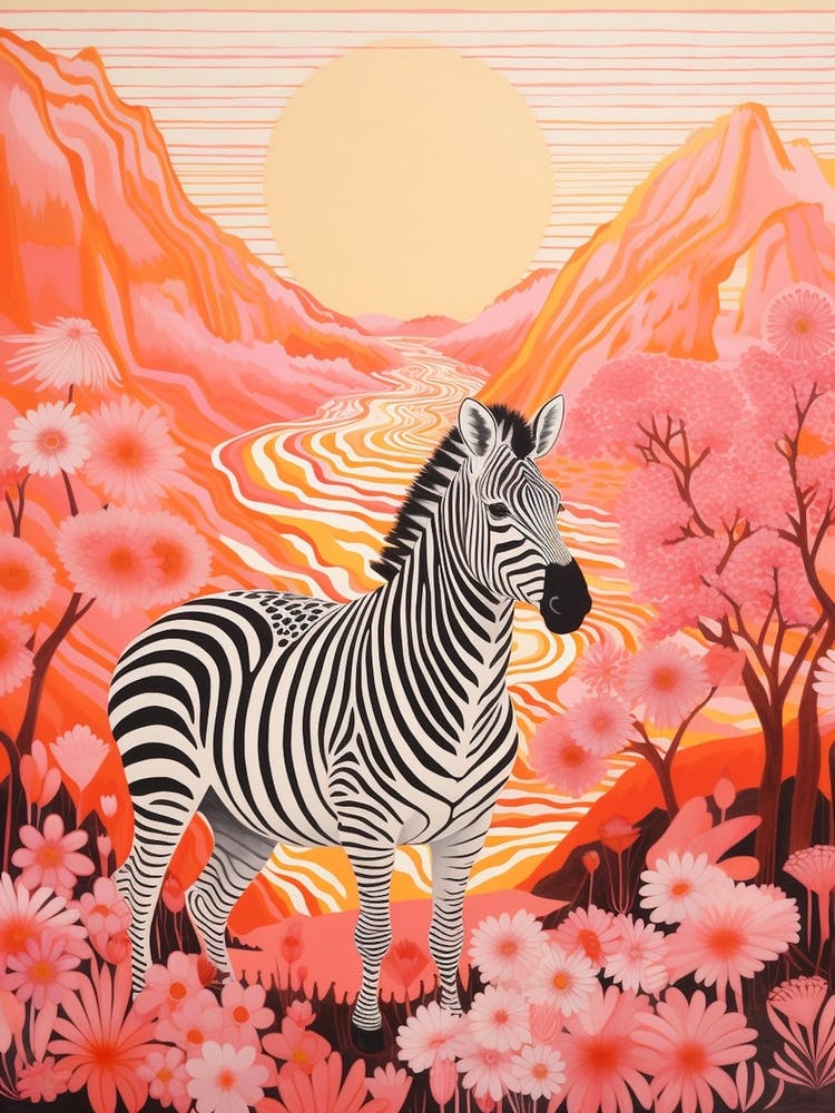 Zebra In Der Natur Pink & Orange 1