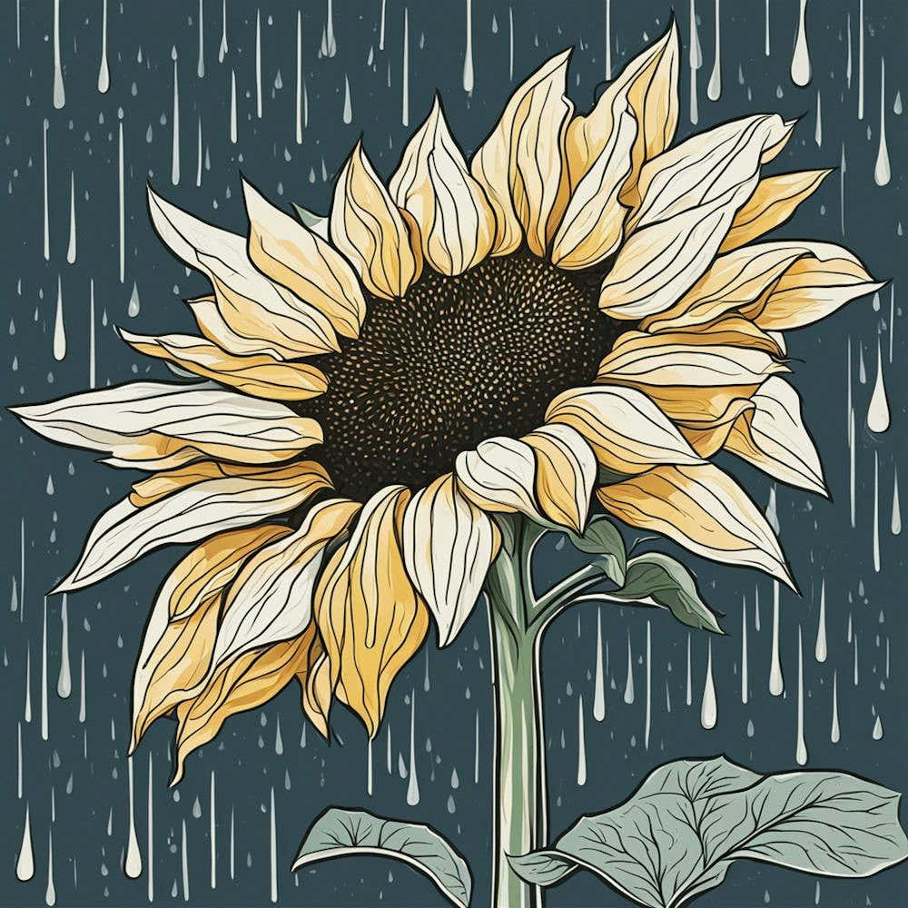 Sunflower In Rain