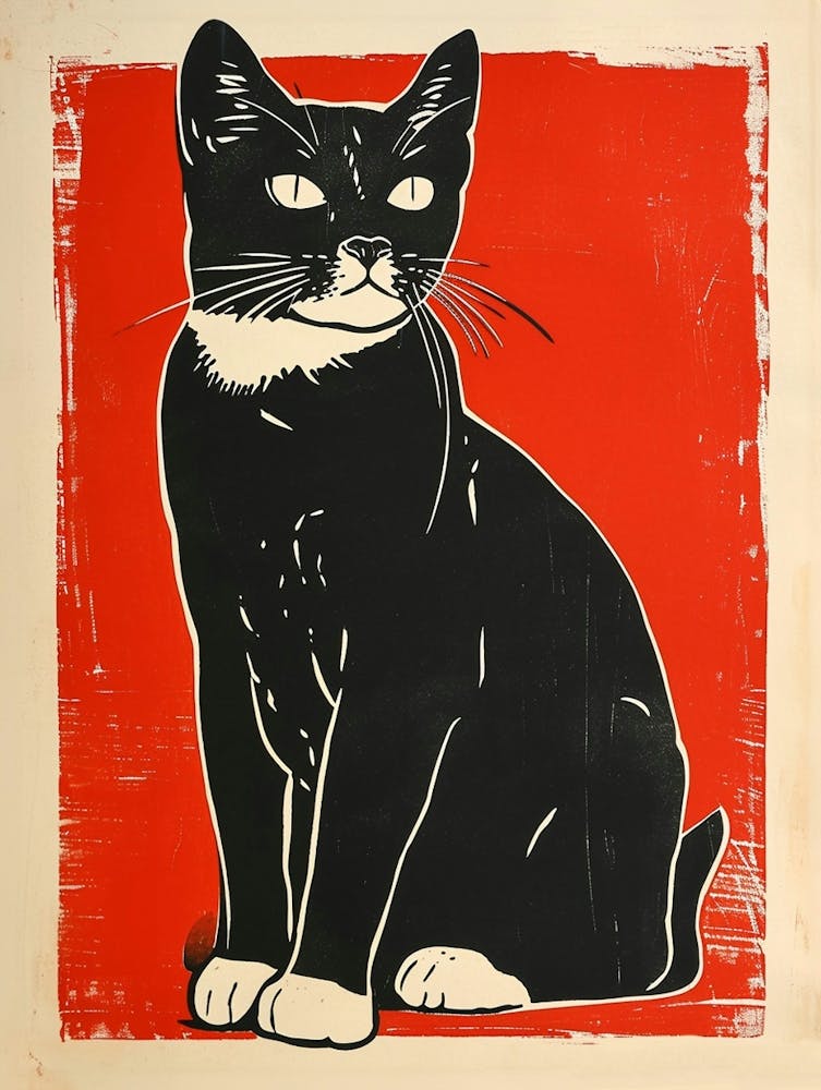 Japanese Bobtail Linocut Blockprint 1