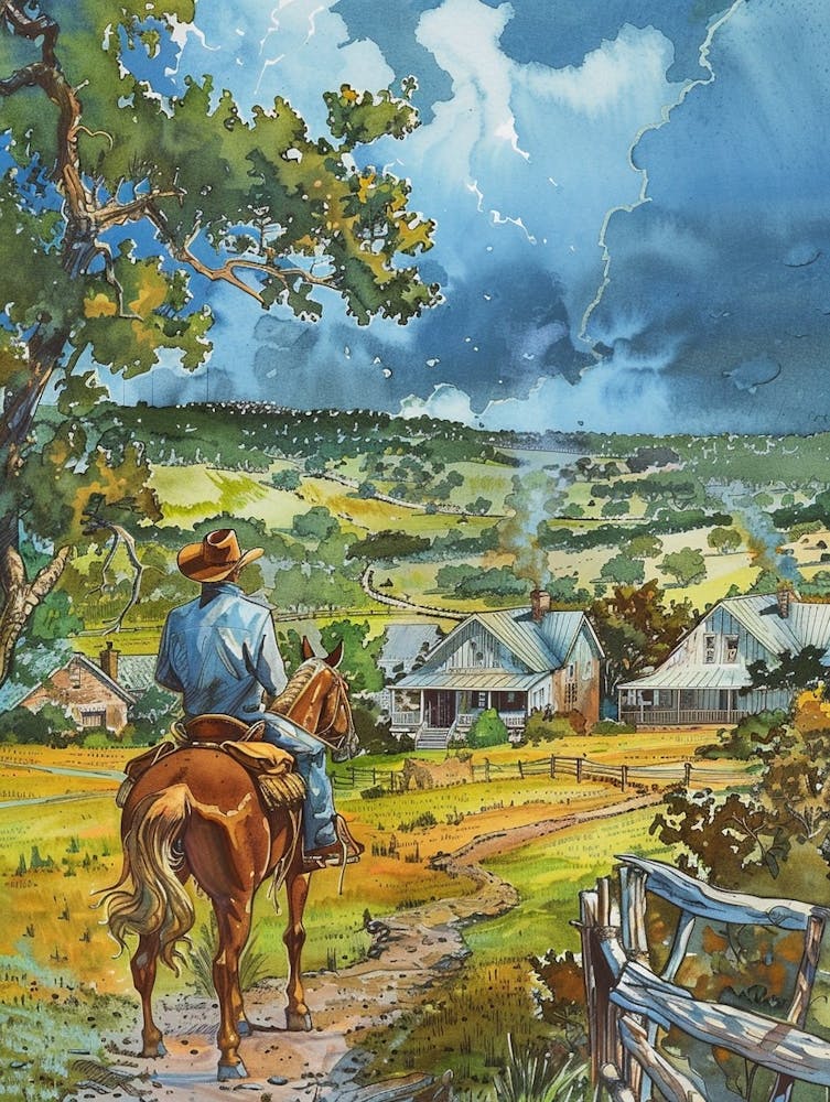 Storybook Illustration Skyline Austin Texas 1