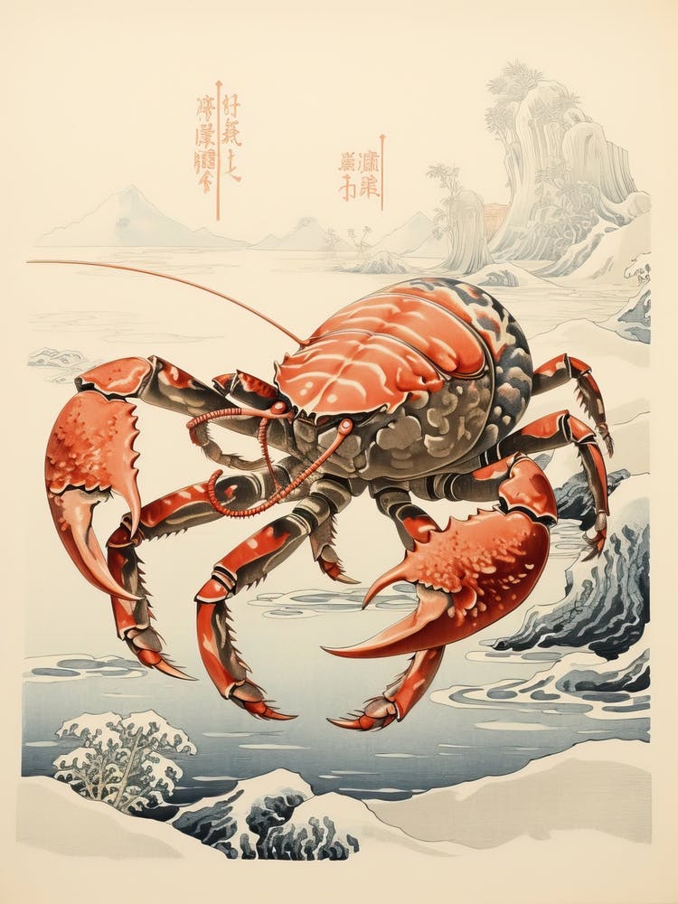 Hermit Crab Animal Drawing In The Style Of Ukiyo E 3