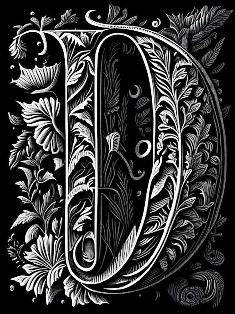 D, Letter, Alphabet Linocut 5