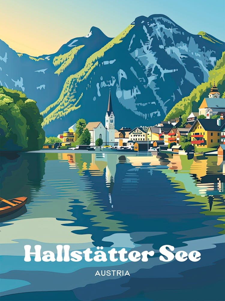 Hallstatter See Lake Digital Travel Illustration