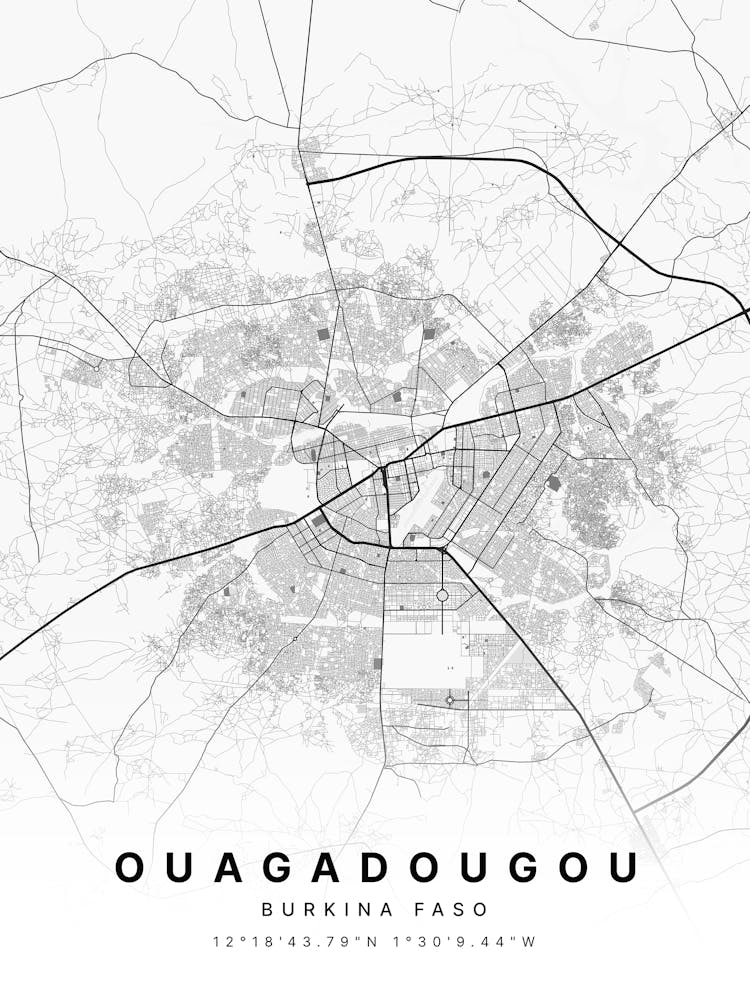 Ouagadougou Wagadugu Burkina Faso White Map