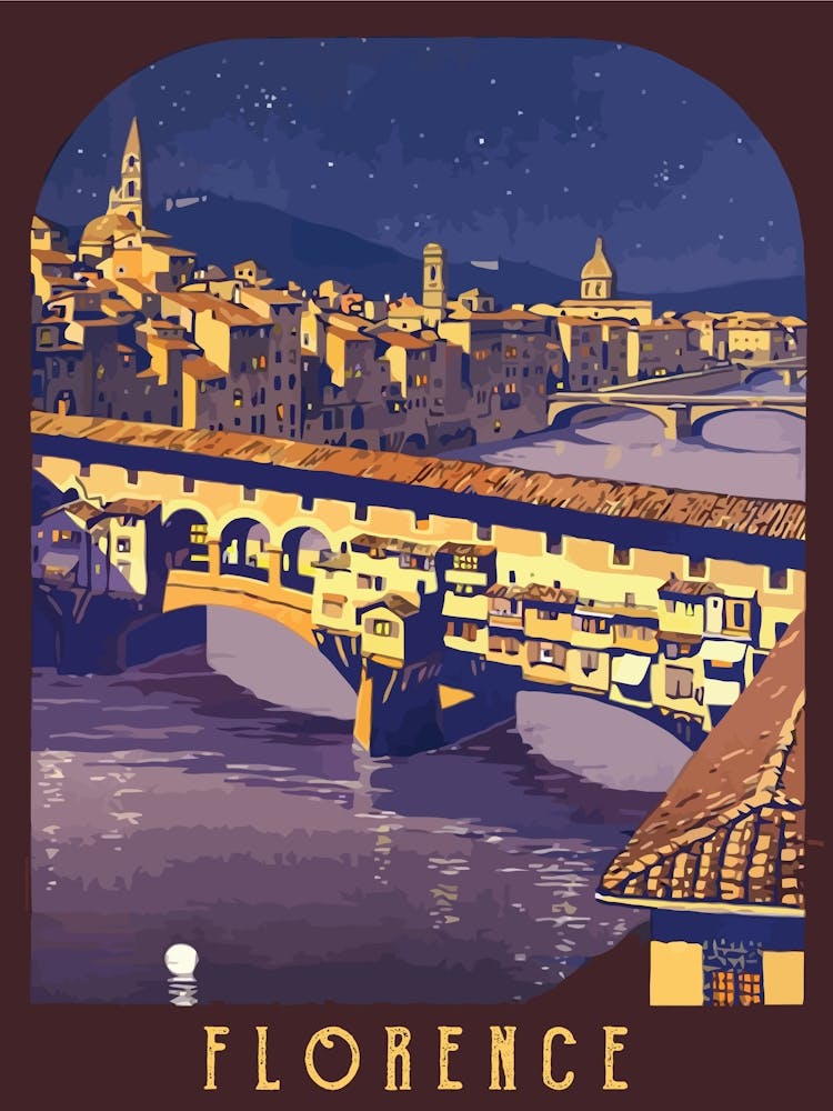 Florence At Night, Ponte Vecchio Bridge, Italy
