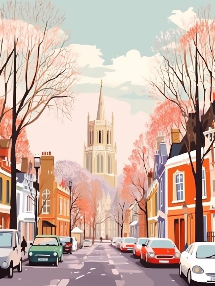 Vintage Winter Travel Illustration Windsor United Kingdom 1