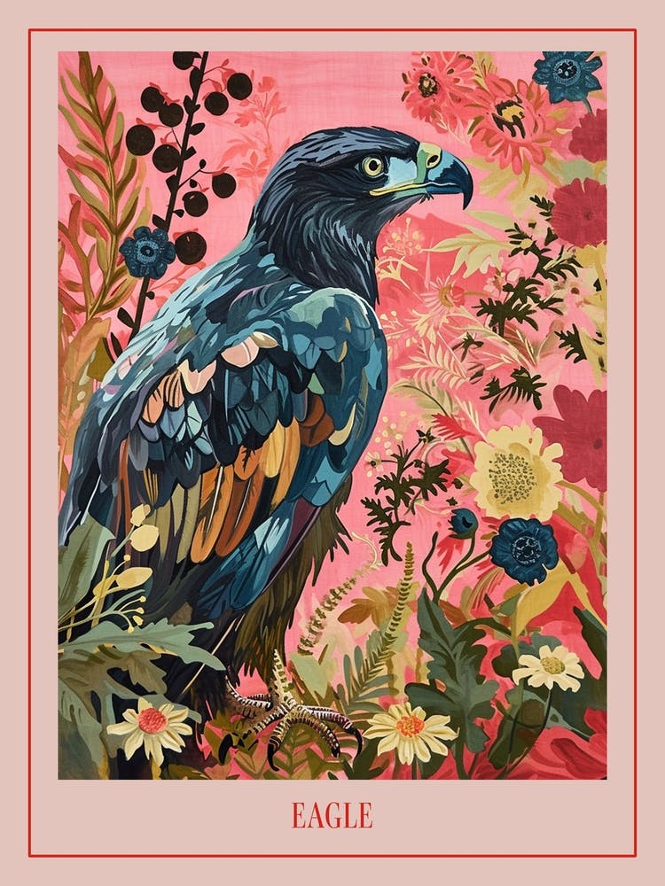 Floral Animal Painting Eagle 3 Poster