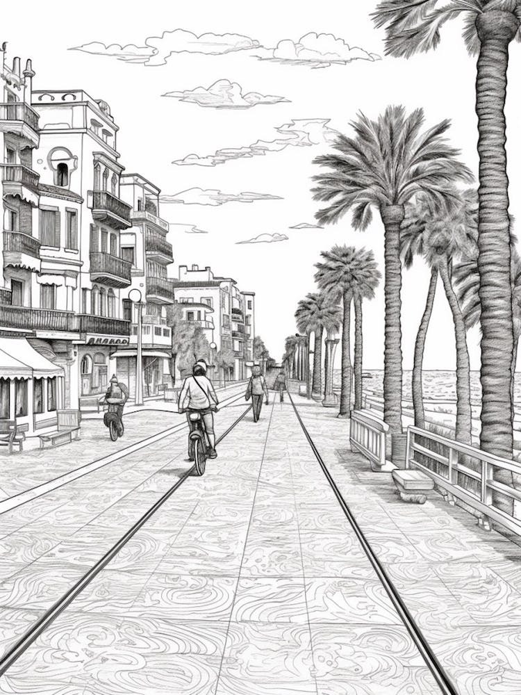 View Of Barcelona, Spain Line Art Black And White 8