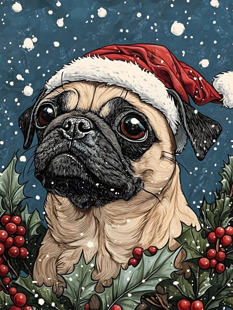Pug Dog In Santa Hat