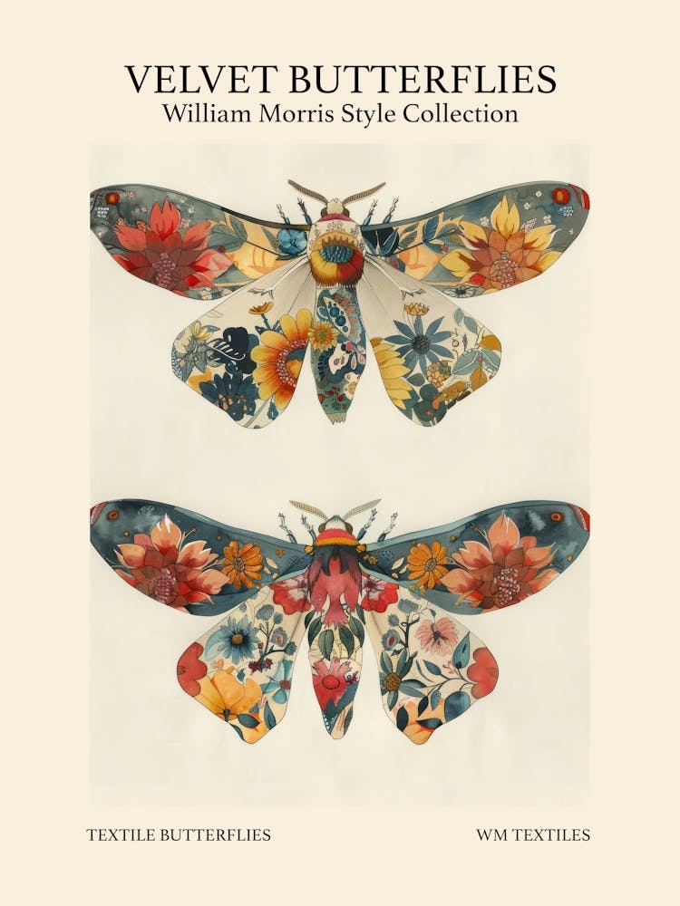 Velvet Butterflies Collection Textile Butterflies William Morris Style 10