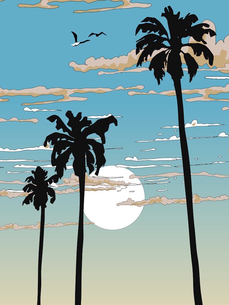Palm Trees At Sunset