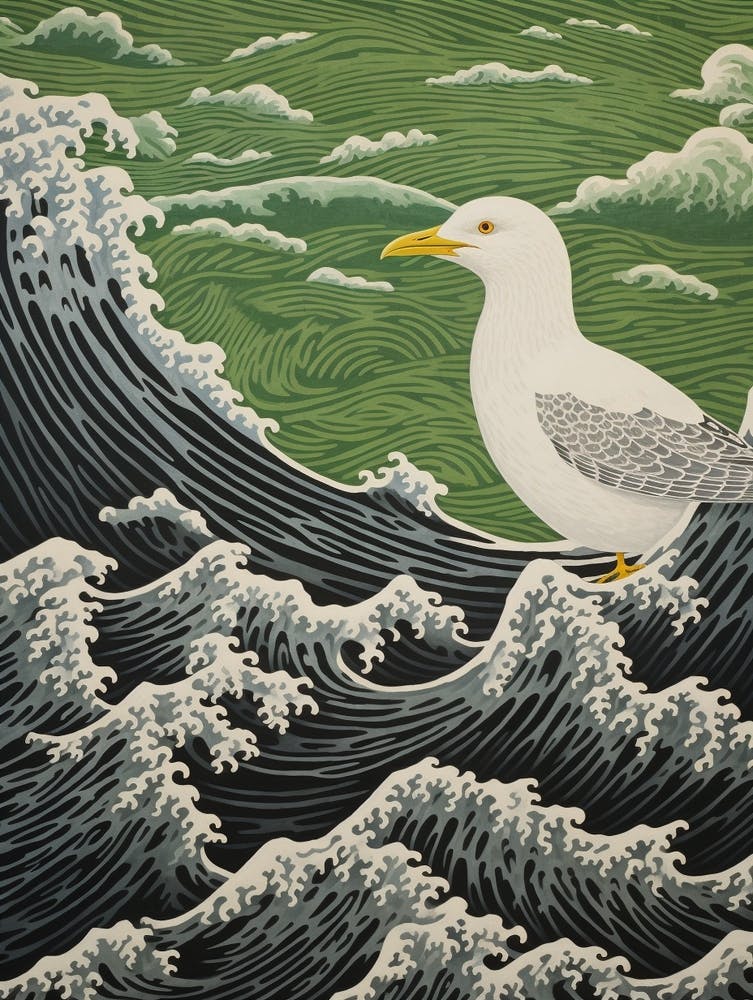 Ohara Koson Inspired Bird Painting Seagull 4