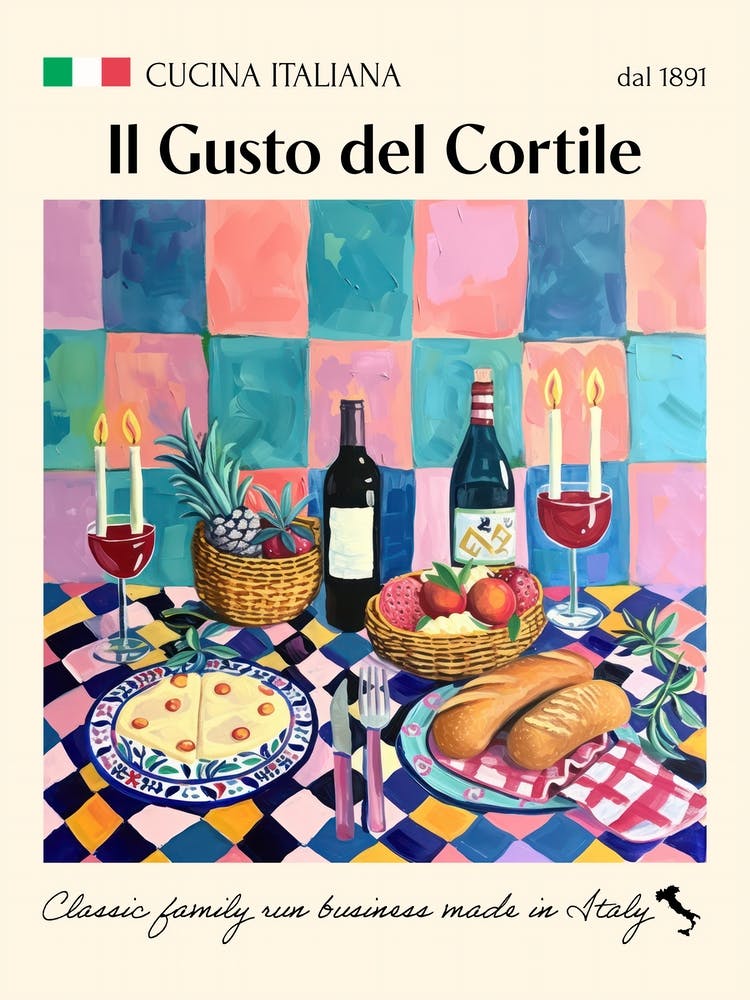 Il Gusto Del Cortile Trattoria Italian Poster Food Kitchen