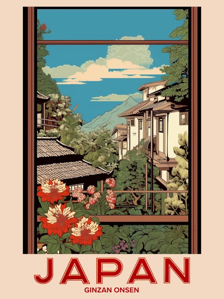 Ginzan Onsen, Visit Japan Vintage Travel Art 4