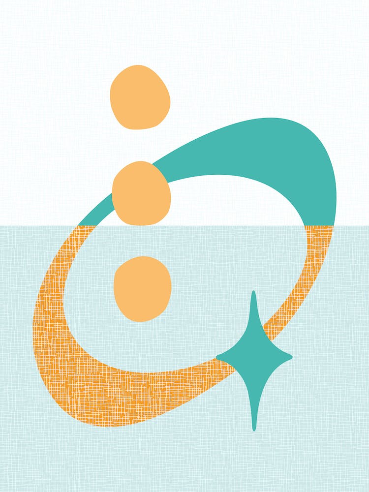 Mid Century Atomic Abstract Aqua Teal Orange