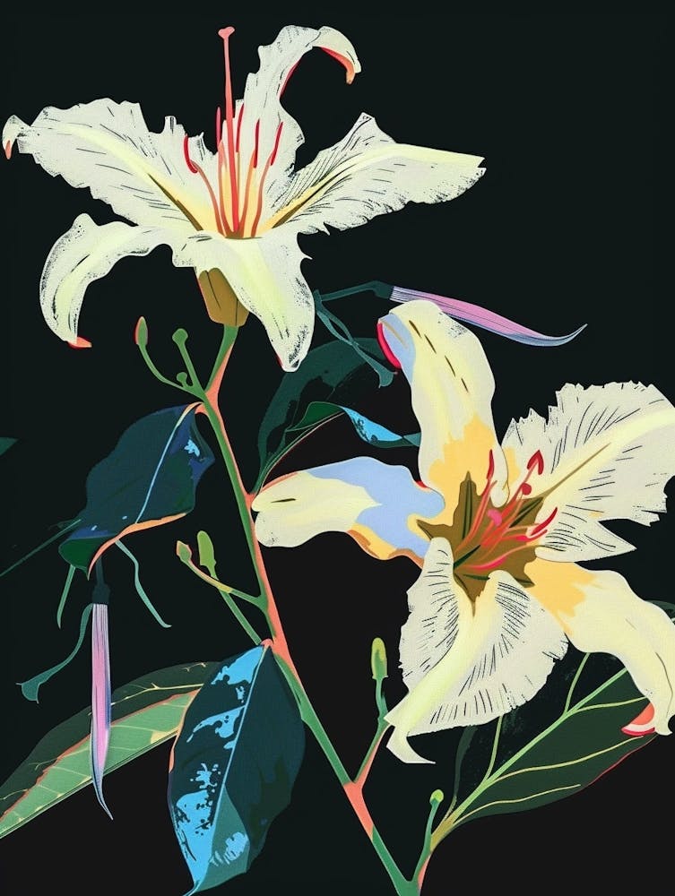 Neon Flowers On Black Moonflower 3