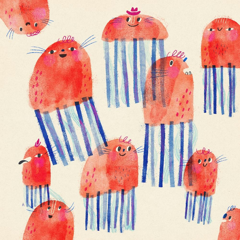 Collection Of Happy Jellyfish Square