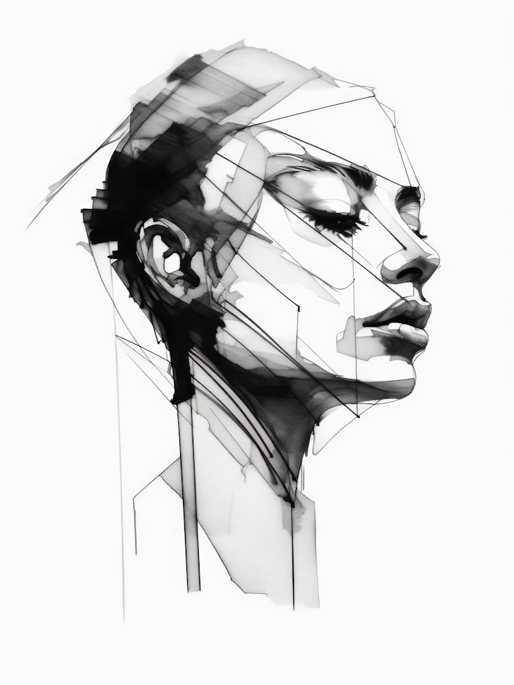 Graphic Portrait of a Woman. Black and White Abstract