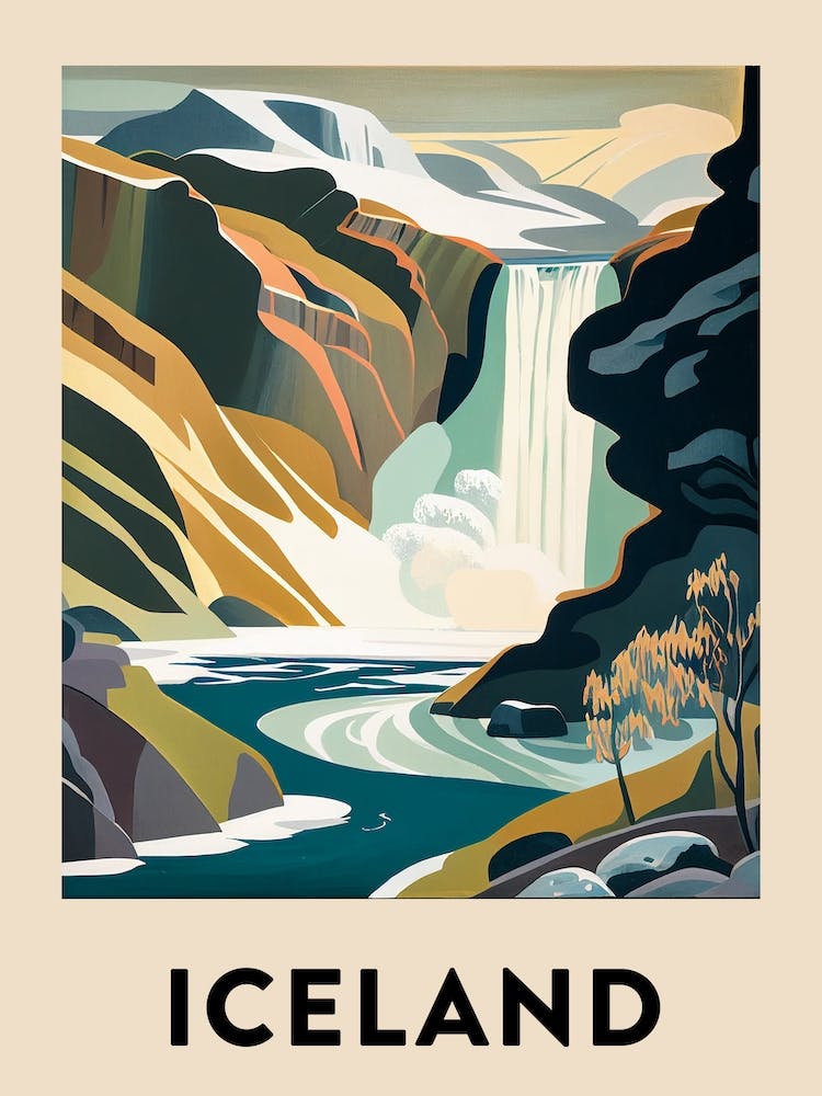 Iceland Vintage Travel Poster