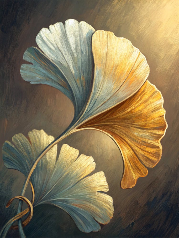 Oil Painting Style Ginkgo Leaf Spiral In Soft Metalic