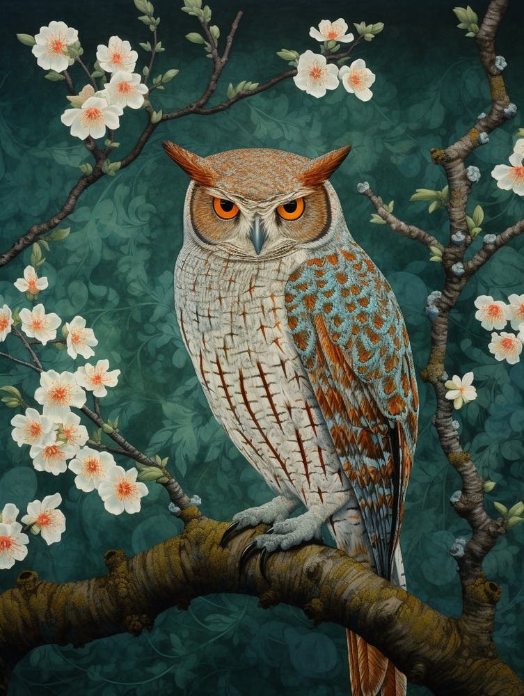 Ohara Koson Inspired Bird Painting Eastern Screech Owl 2