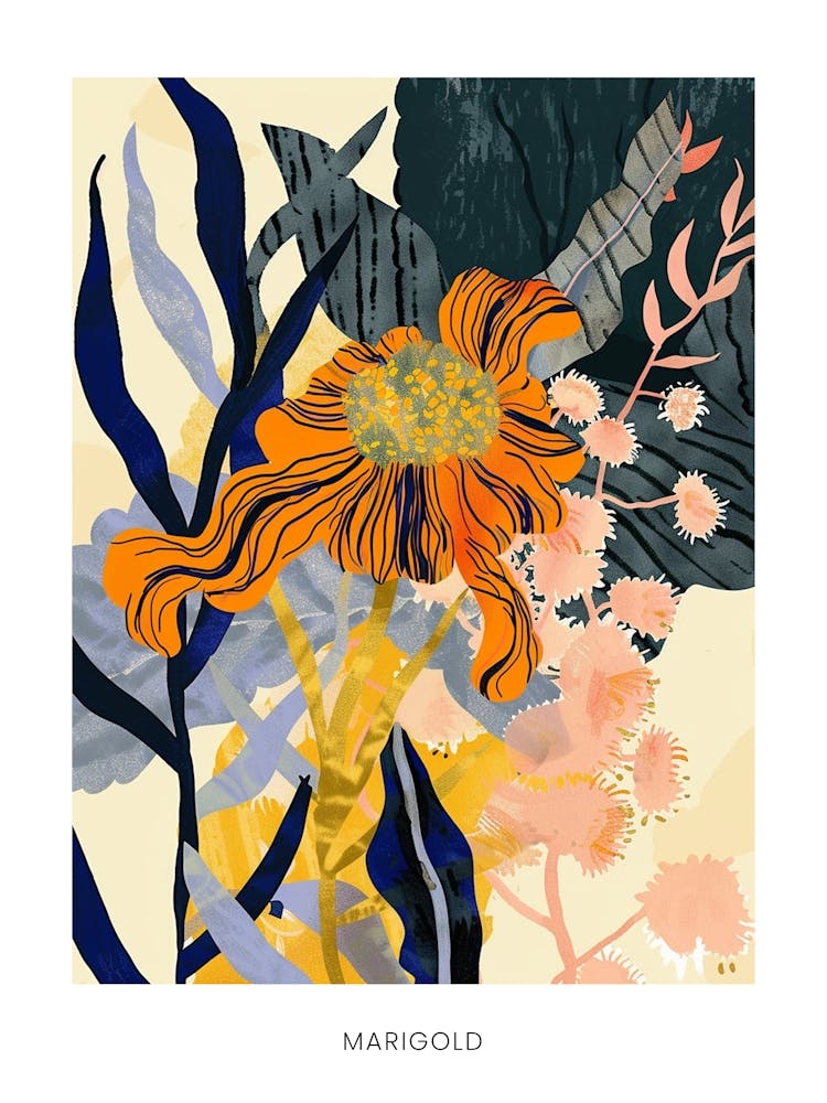 Colourful Flower Illustration Poster Marigold 4