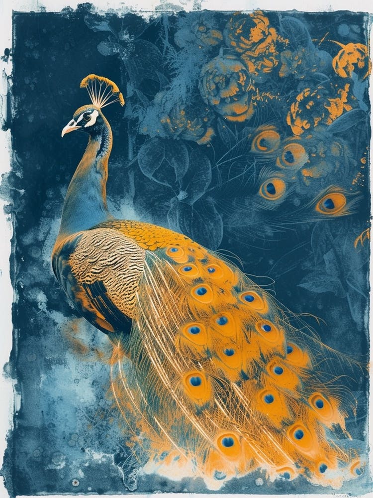 Vintage Orange & Blue Peacock In The Wild 4