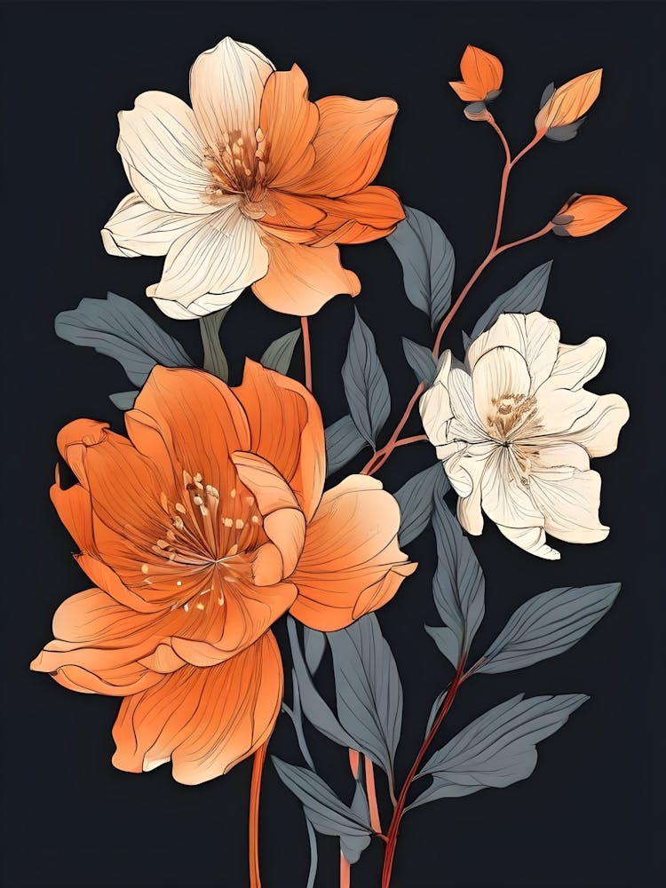 Orange Flowers On A Black Background