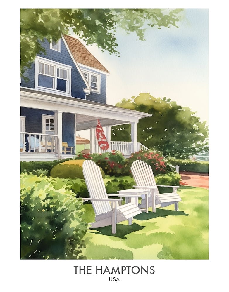 The Hamptons 4 - Affiche de Voyage à l'Aquarelle