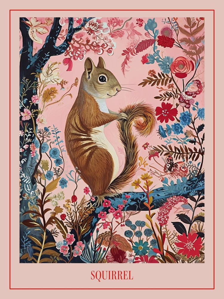 Floral Animal Painting Squirrel 2 Poster