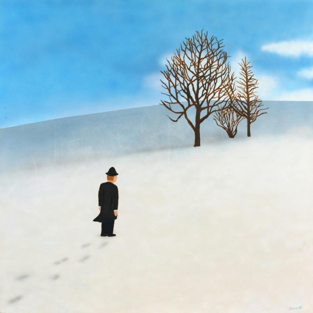 Snow Day Man In Snow With Barren Trees