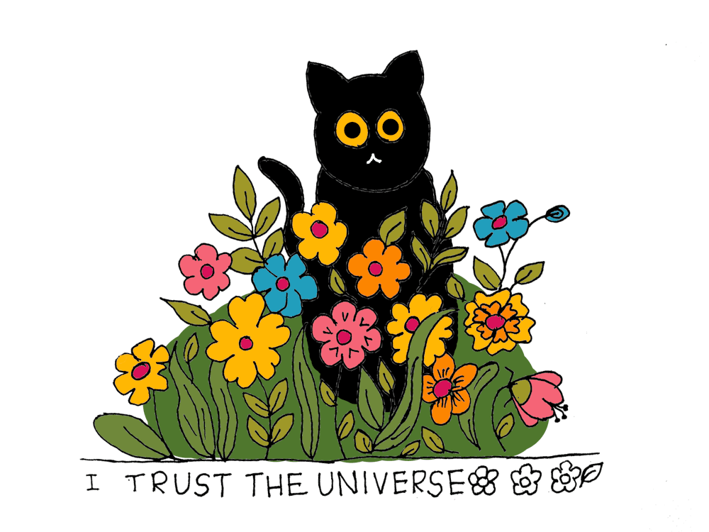I Trust The Universe Cat Black Wild Flowers
