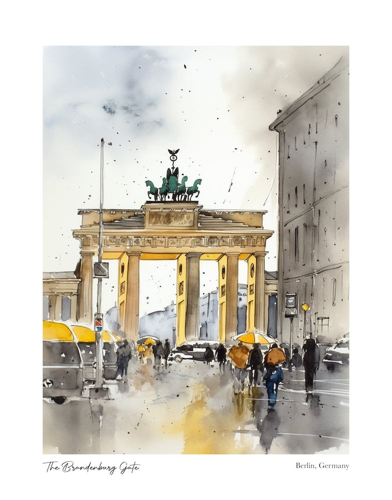 The Brandenburg Gate, Berlin 1 Watercolour Travel Poster
