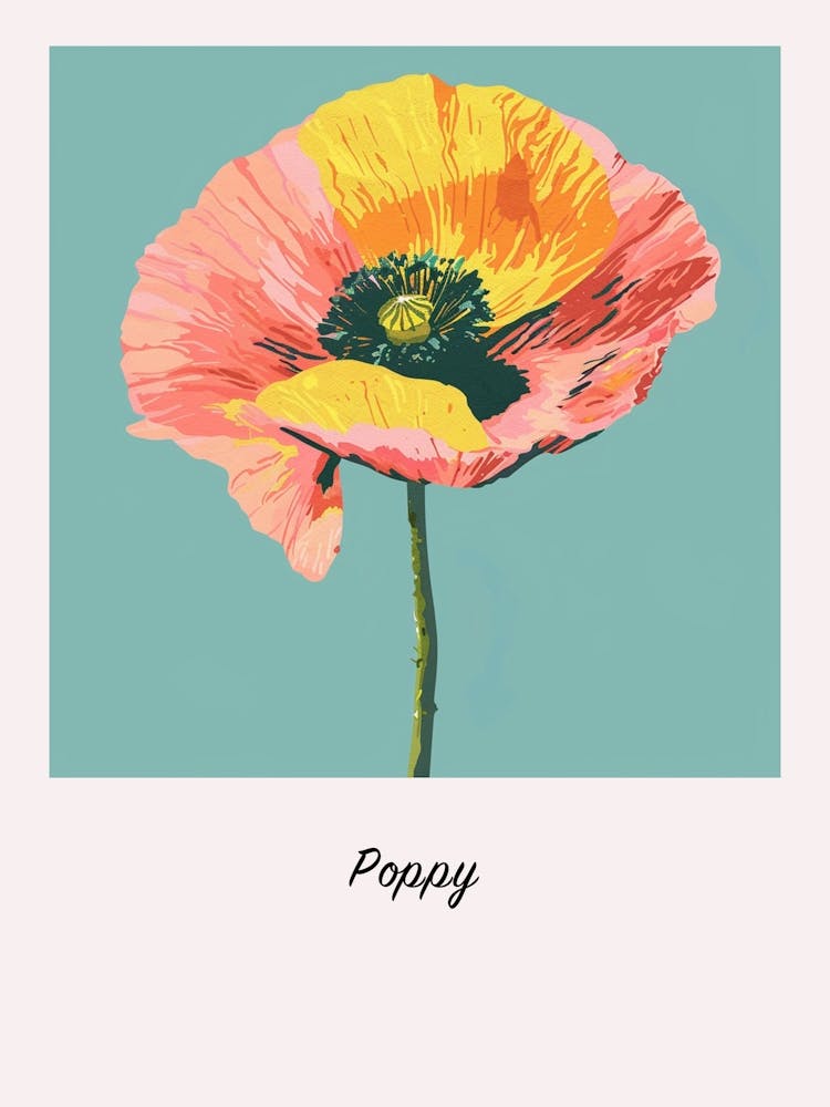Poppy 2 Square Flower Illustration Poster