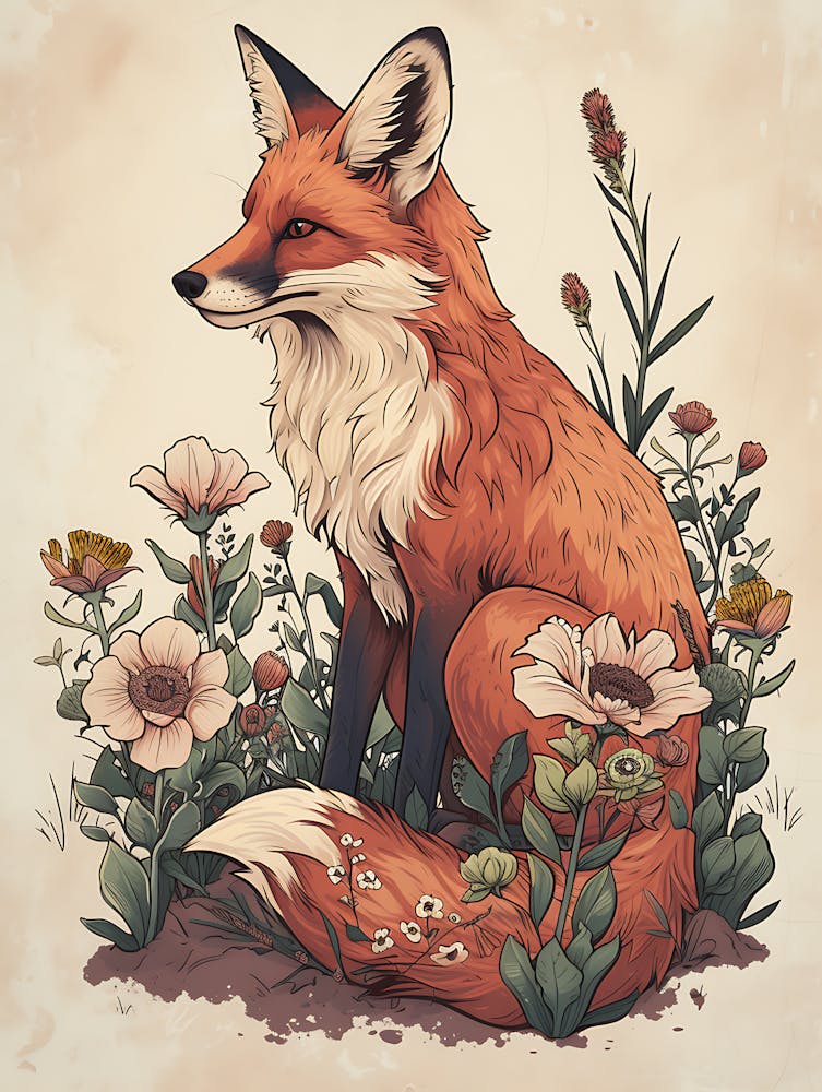 Amazing Red Fox With Flowers 6