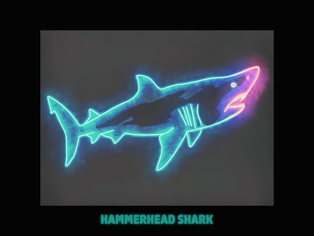 Green Scalloped Hammerhead Neon Shark 2 Poster