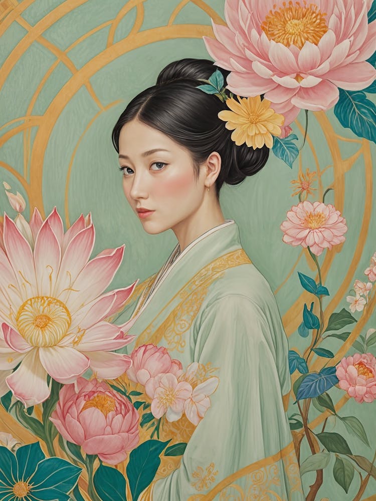 Woman With Flowers In Pastel