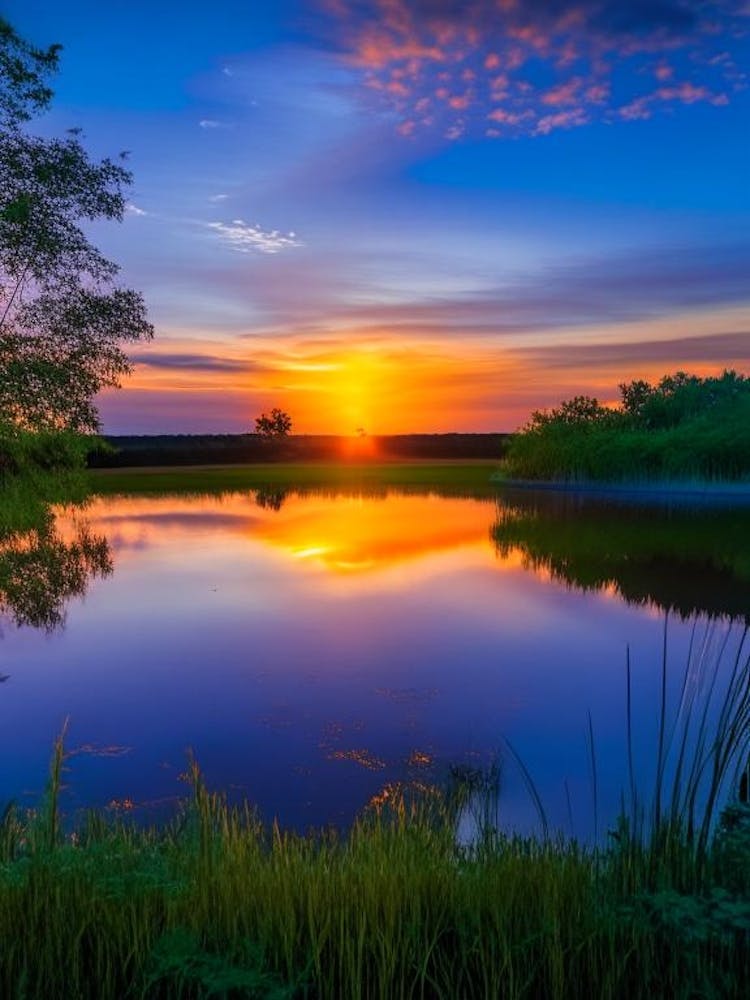Sunset Over Pond Waterscape Photography 1
